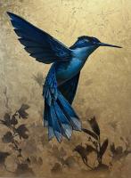 Blue Hummingbird with Golden Flowers by Peter Colby Myer